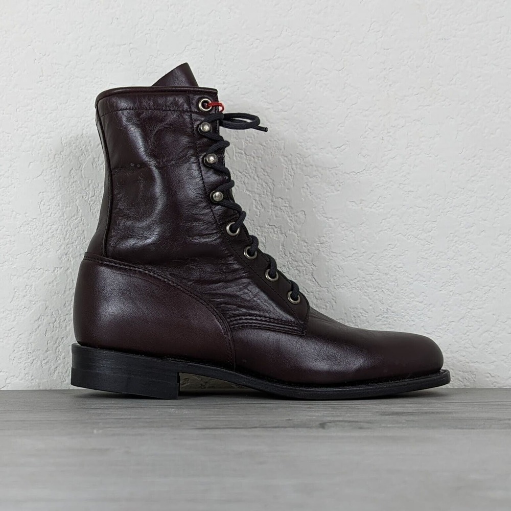 NWT Justin Roper L0637 Womens Burgundy Leather Western Lace Up Boots sz 6 B